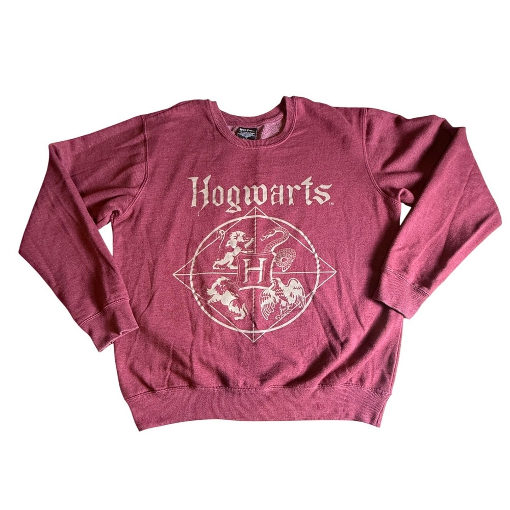 Harry Potter Hogwarts Crest Crewneck‎ Sweatshirt Adult Size L Red Heathered